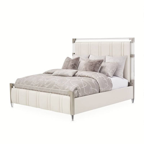 AICO Furniture Penthouse Queen Upholstered Platform Bed in Ash Gray image