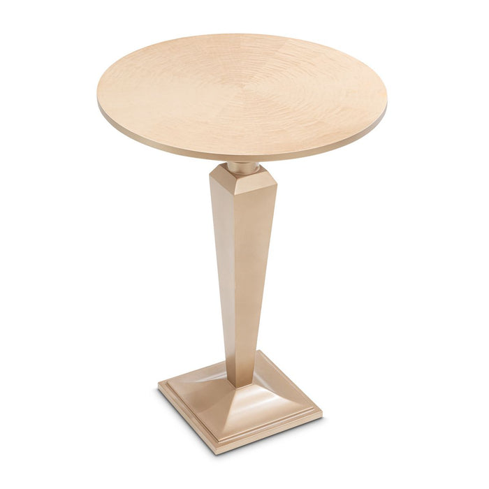 AICO Malibu Crest Round Pedestal Tea Table in Crotch Mahogany