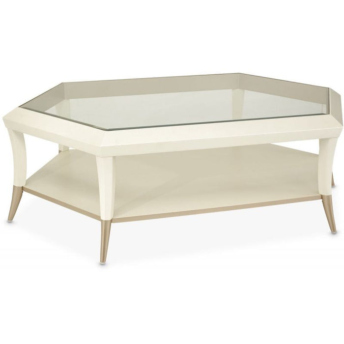 AICO La Rachelle Hexagon Cocktail Table w/Glass in Medium Champagne image