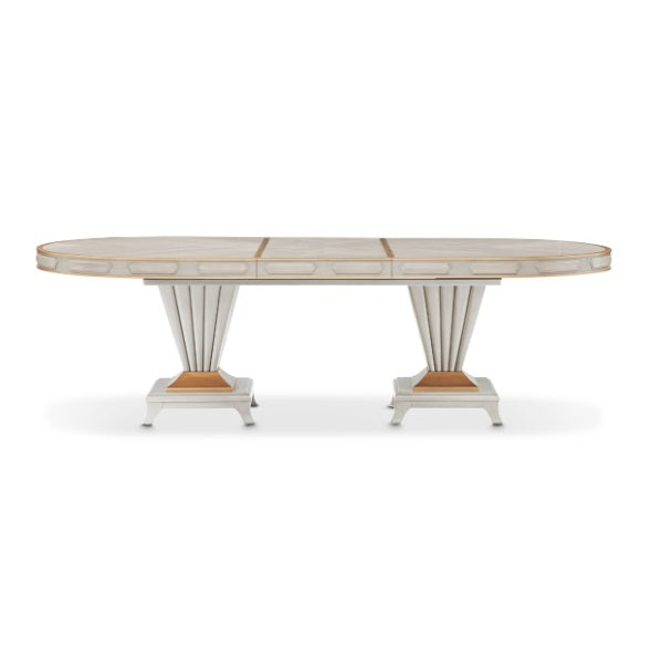 AICO Furniture St. Charles Double Pedestal Dining Table in Dove Gray