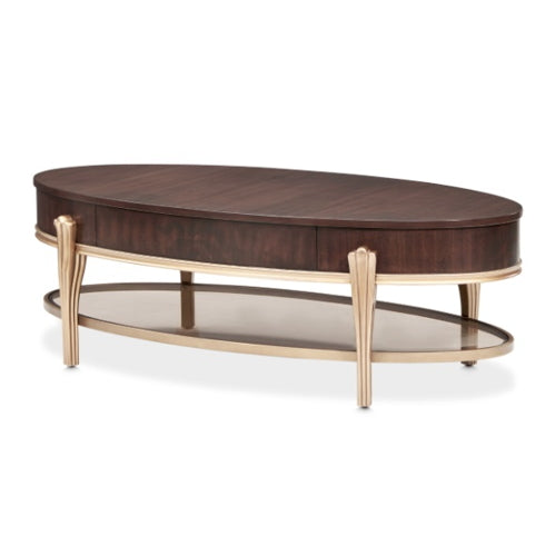 AICO Furniture Camellia Field Oval Cocktail Table in Warm Pecan