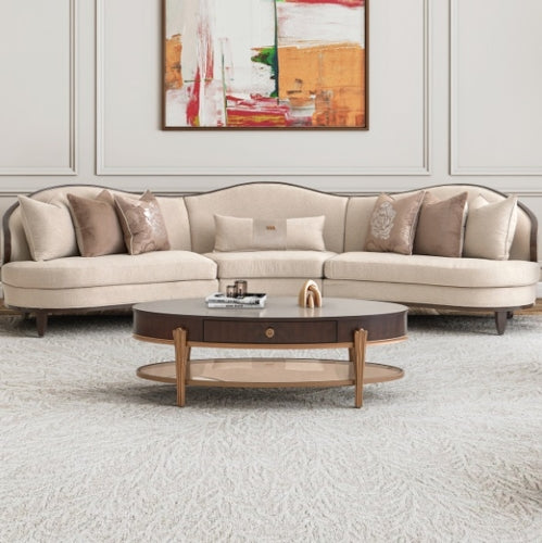 AICO Furniture Camellia Field RAF Loveseat Linen in Warm Pecan