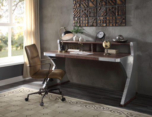 Brancaster Retro Brown Top Grain Leather & Aluminum Desk image