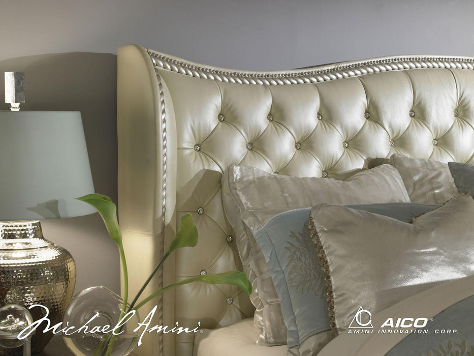 AICO Hollywood Swank King Upholstered Platform Bed in Pearl