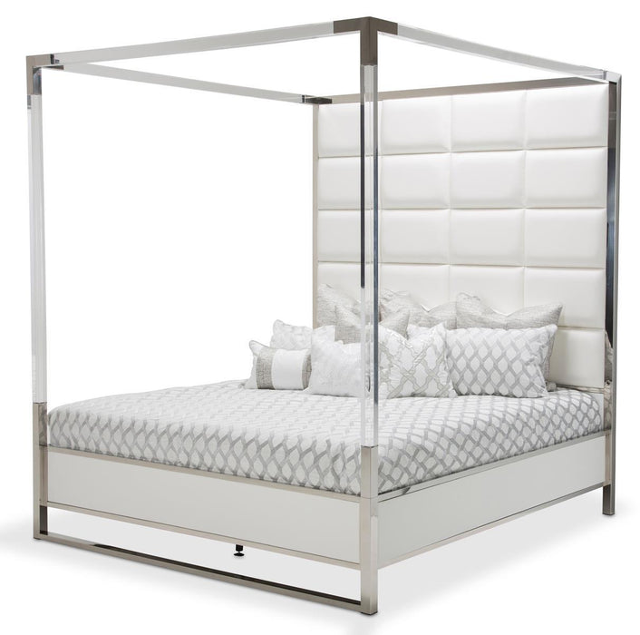 State St King Metal Canopy Bed in Glossy White