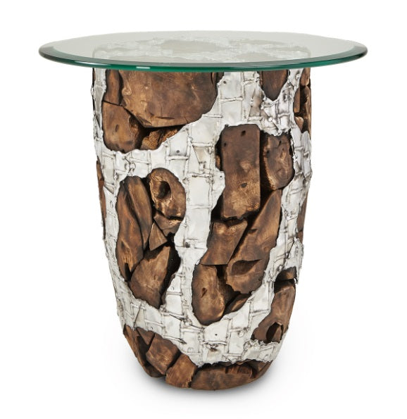 AICO Furniture Discoveries Wood Crafted End Cocktail Table with Silver Accents image