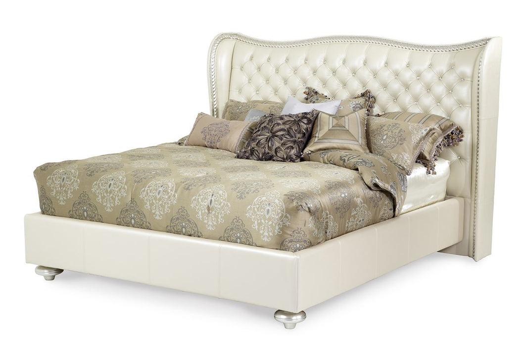 AICO Hollywood Swank Cal King Upholstered Platform Bed in Pearl