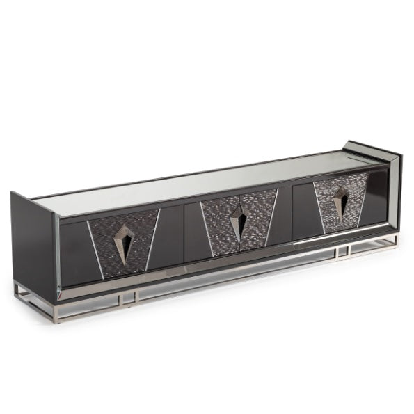 AICO Furniture Carmela Media Cabinet in Glossy Charcoal Sand