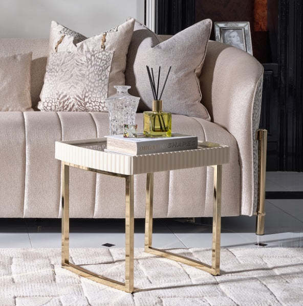 AICO Furniture Lisbon Side Table in Silken Matte Cream