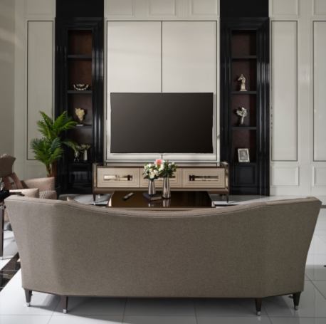 AICO Lousanne Media Cabinet in Glossy Mocha Sand