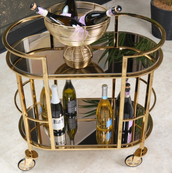 AICO Furniture Savannah Breeze Serving Cart in Bright Gold
