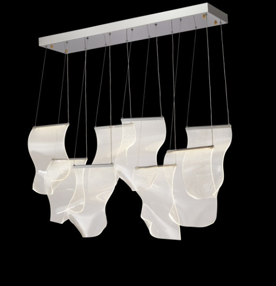 AICO Furniture Lighting Sheer Waves 8 Light Rectangular LED Chandelier with Gold Accent/Chrome