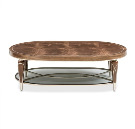 AICO Villa Cherie Oval Cocktail Table in Hazelnut