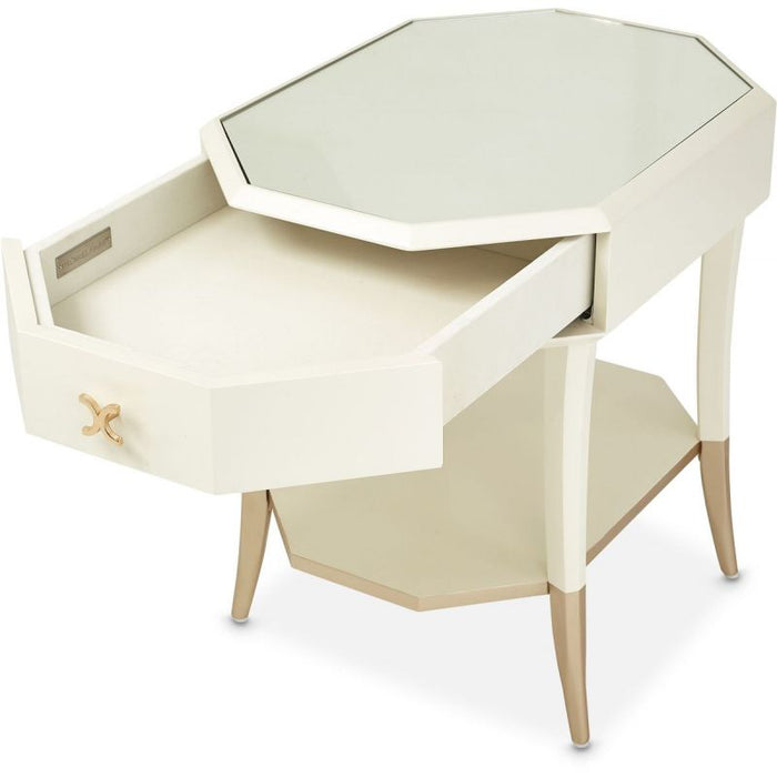 AICO La Rachelle Octagonal End Table w/ Drawer in Medium Champagne