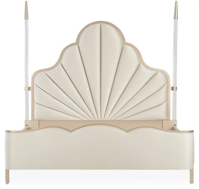 AICO Malibu Crest Cal King Scalloped Poster Bed in Chardonnay