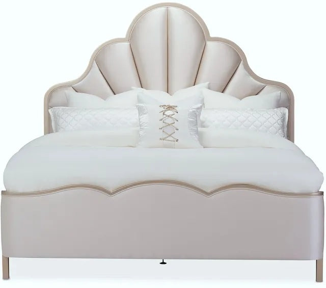 AICO Malibu Crest Cal King Scalloped Panel Bed in Chardonnay