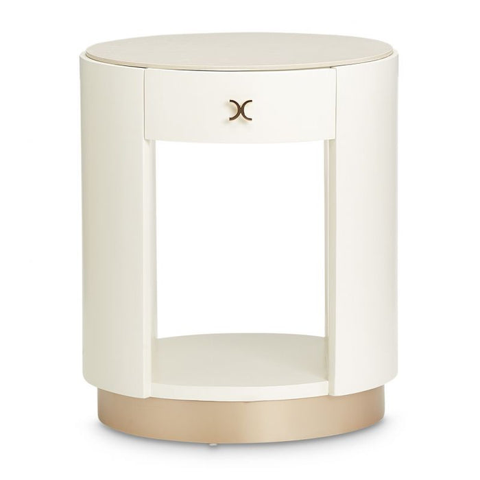 AICO La Rachelle Round End Table w/ Marble Top in Medium Champagne image